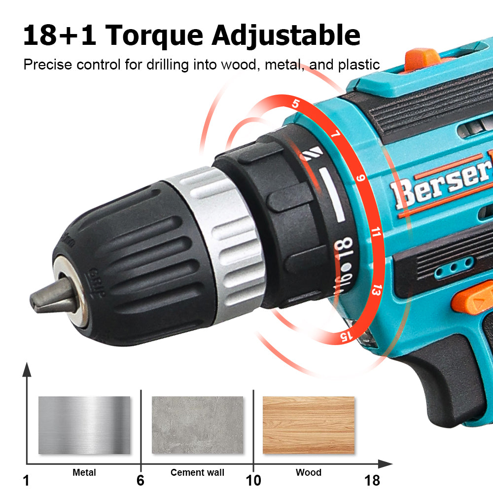 12V Compact Cordless 3/8-Inch Drill Driver, 18+1 Torque Settings, Built-in LED Light, Ideal for Home Renovation and DIY Projects.