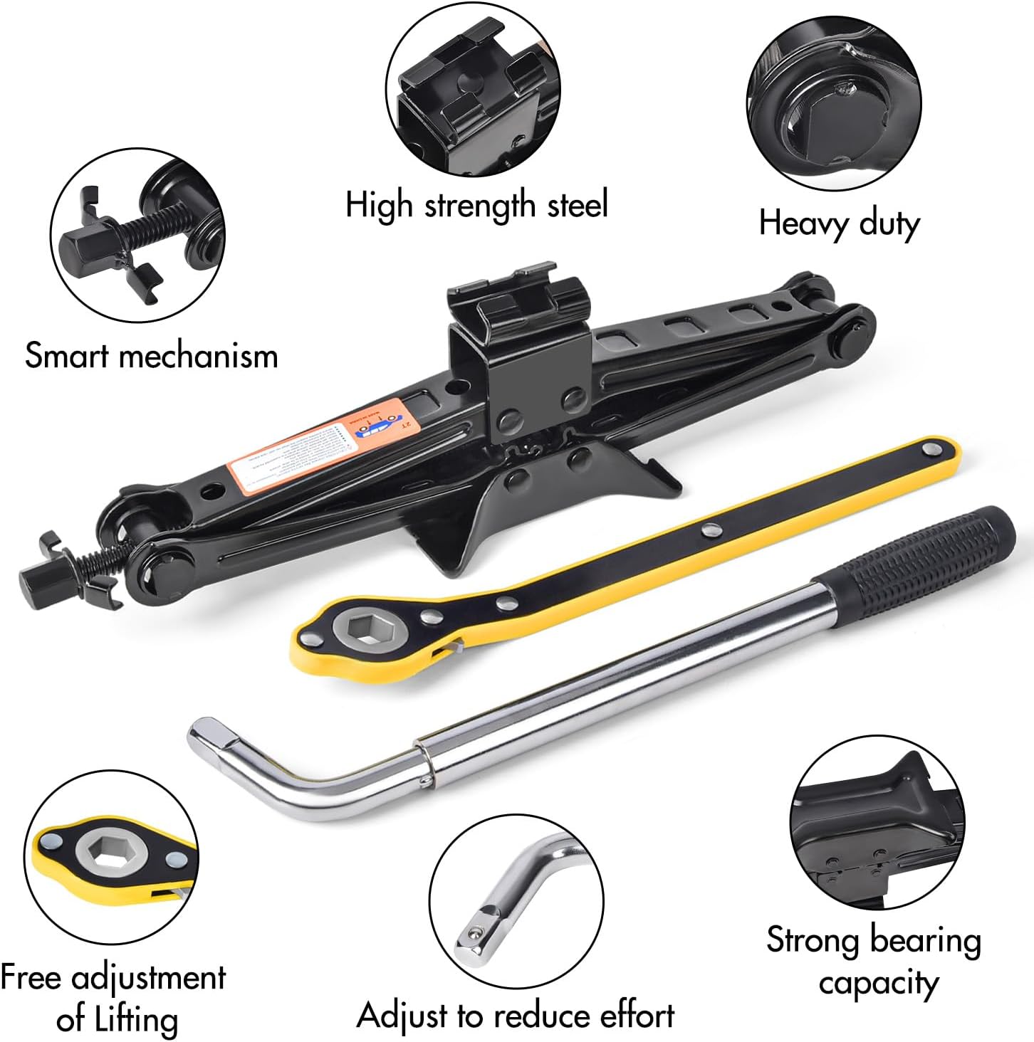 Car Scissor Jack Kit, Emergency Tire Change Tool Set with Ratchet Wrench, Lug Wrench, Sockets, Gloves & Storage Bag for Sedan SUV MPV