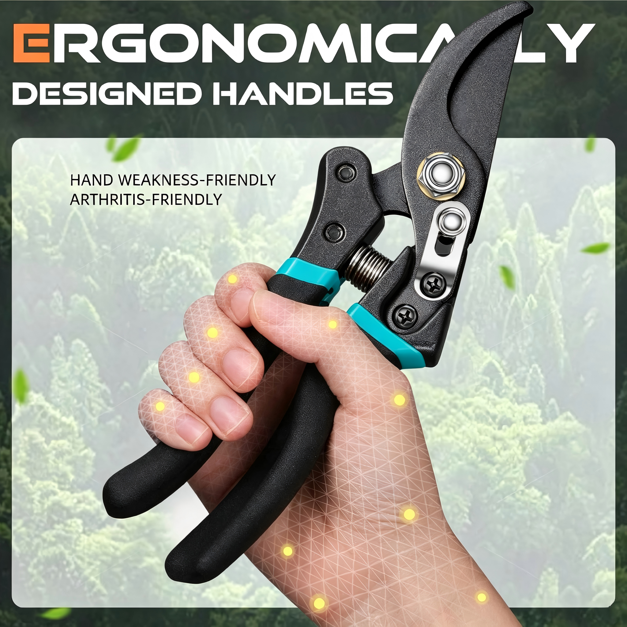 Professional Bypass Pruning Shears, Sharp Garden Hand Pruner with Non‑Slip Handle for Tree Branches, Shrubs & Plants Trimming