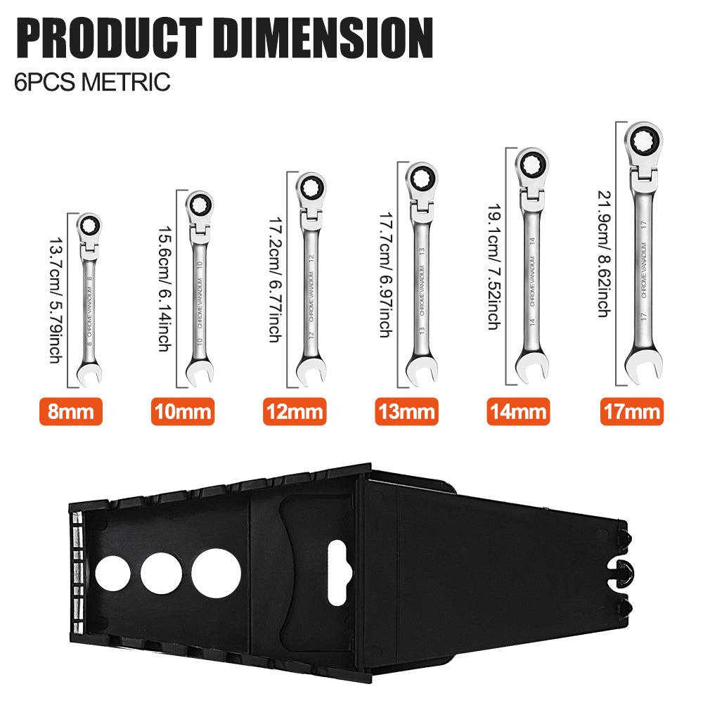 6pcs Ratchet Wrench Setwith 180° Rotating Flexible Head，Metric Size，Mirror Chrome Plated Square Drive Quick Ratchet Full Set，Home Auto Repair Tools, Hardware Tools, Ideal Gift for Husband or Father