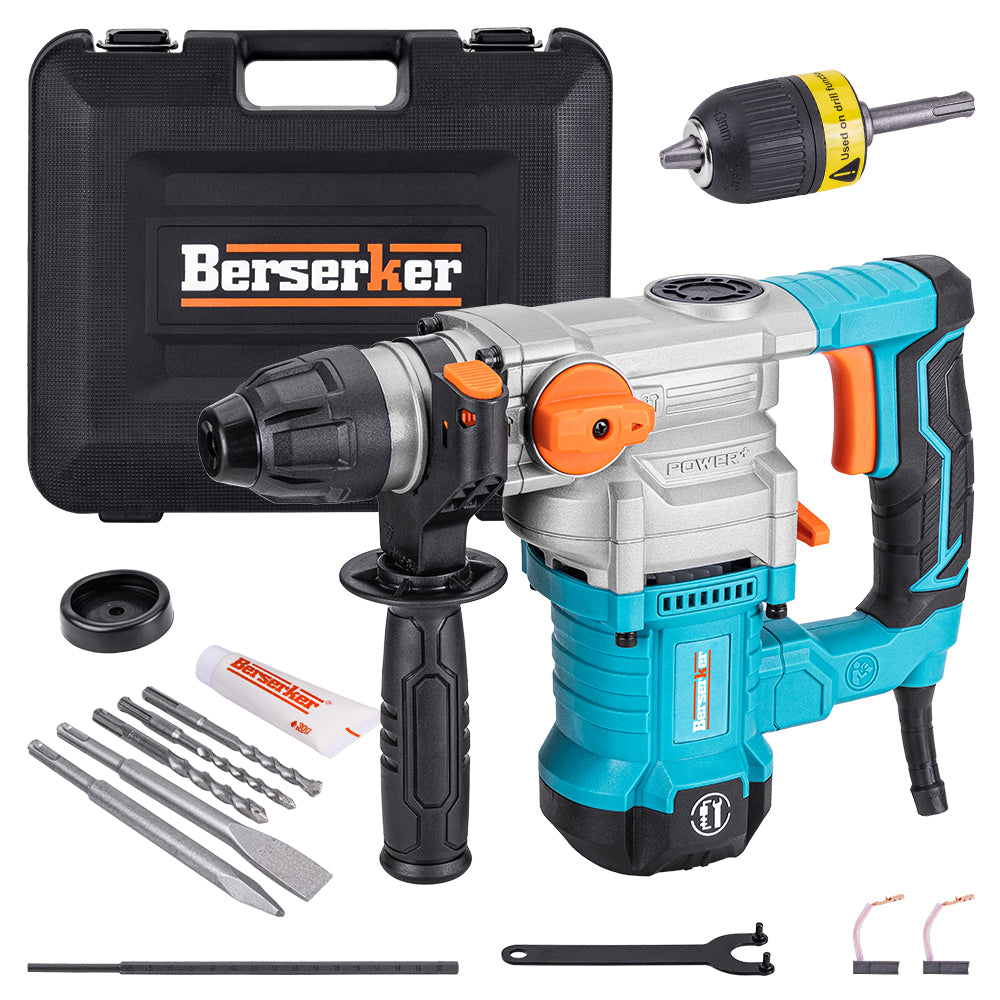 SDS Plus Rotary Hammer Drill, With Safety Clutch, 3 Functions Corded Rotomartillo For Concrete - Includes Drill Chuck, 3 Drill Bits, Flat Chisel, Point Chisel, Carrying Case, Ergonomic Design.