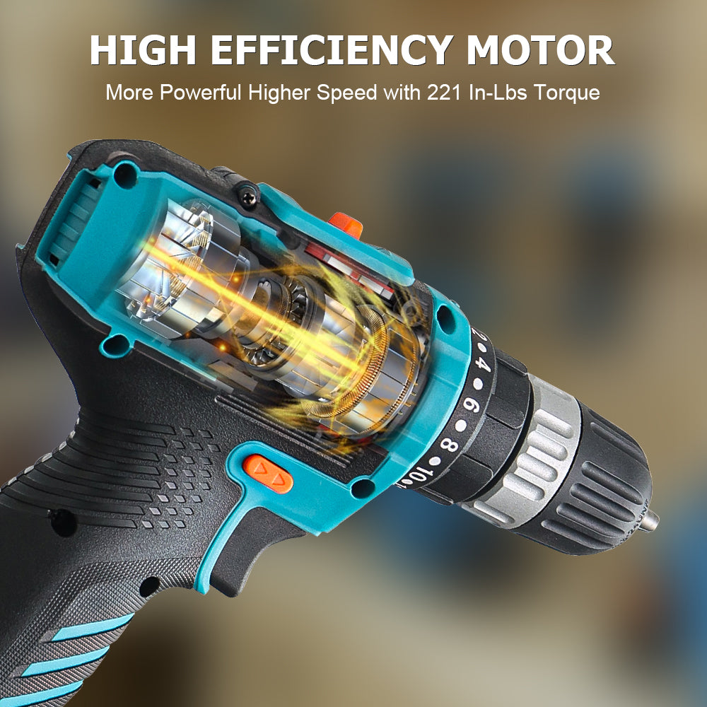 12V Compact Cordless 3/8-Inch Drill Driver, 18+1 Torque Settings, Built-in LED Light, Ideal for Home Renovation and DIY Projects.