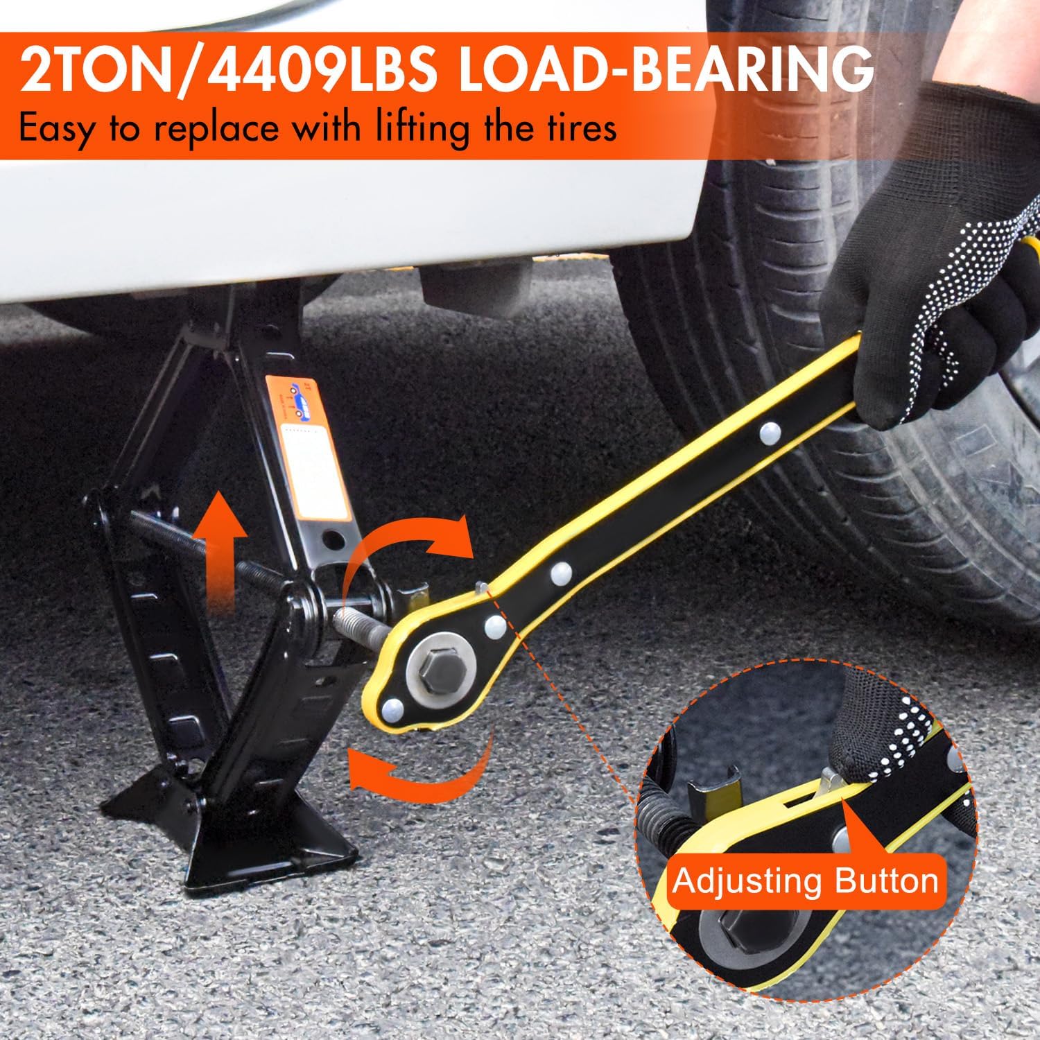 Car Scissor Jack Kit, Emergency Tire Change Tool Set with Ratchet Wrench, Lug Wrench, Sockets, Gloves & Storage Bag for Sedan SUV MPV
