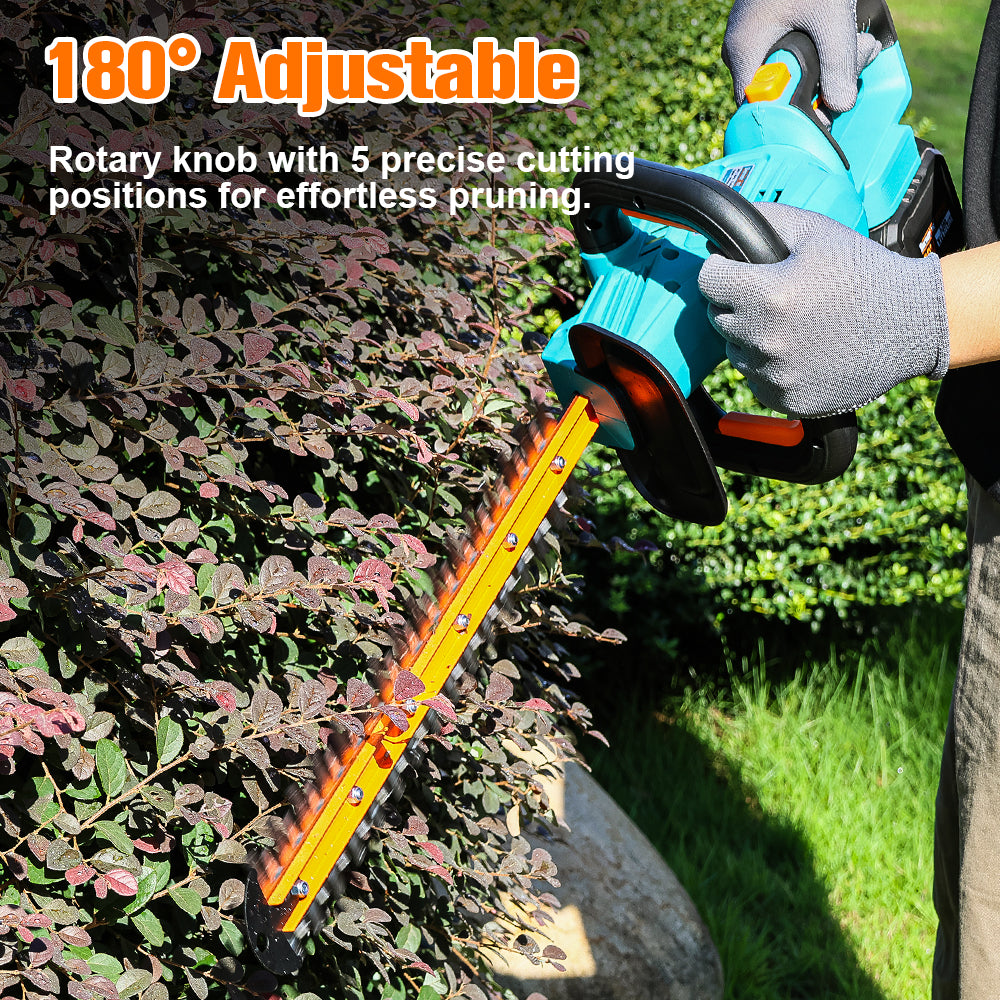 18-Inch 20V Cordless Hedge Trimmer - 5-Position Rotating Handle with Dual Safety Switch for Effortless Shrub & Hedge Cutting
