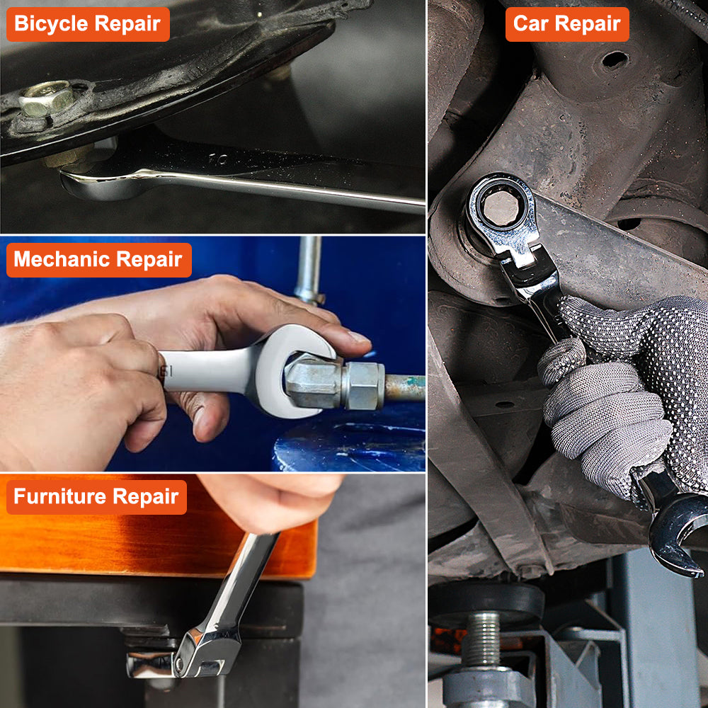 6pcs Ratchet Wrench Setwith 180° Rotating Flexible Head，Metric Size，Mirror Chrome Plated Square Drive Quick Ratchet Full Set，Home Auto Repair Tools, Hardware Tools, Ideal Gift for Husband or Father