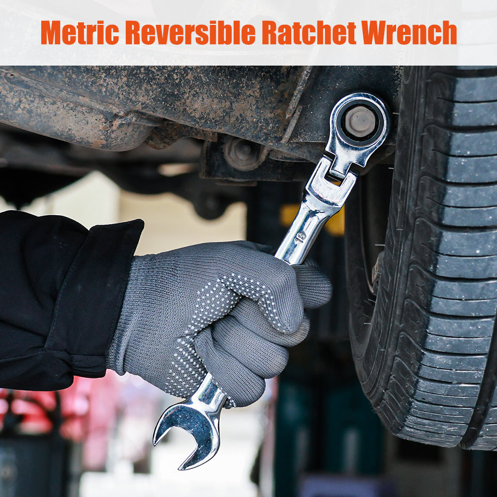 6pcs Ratchet Wrench Setwith 180° Rotating Flexible Head，Metric Size，Mirror Chrome Plated Square Drive Quick Ratchet Full Set，Home Auto Repair Tools, Hardware Tools, Ideal Gift for Husband or Father