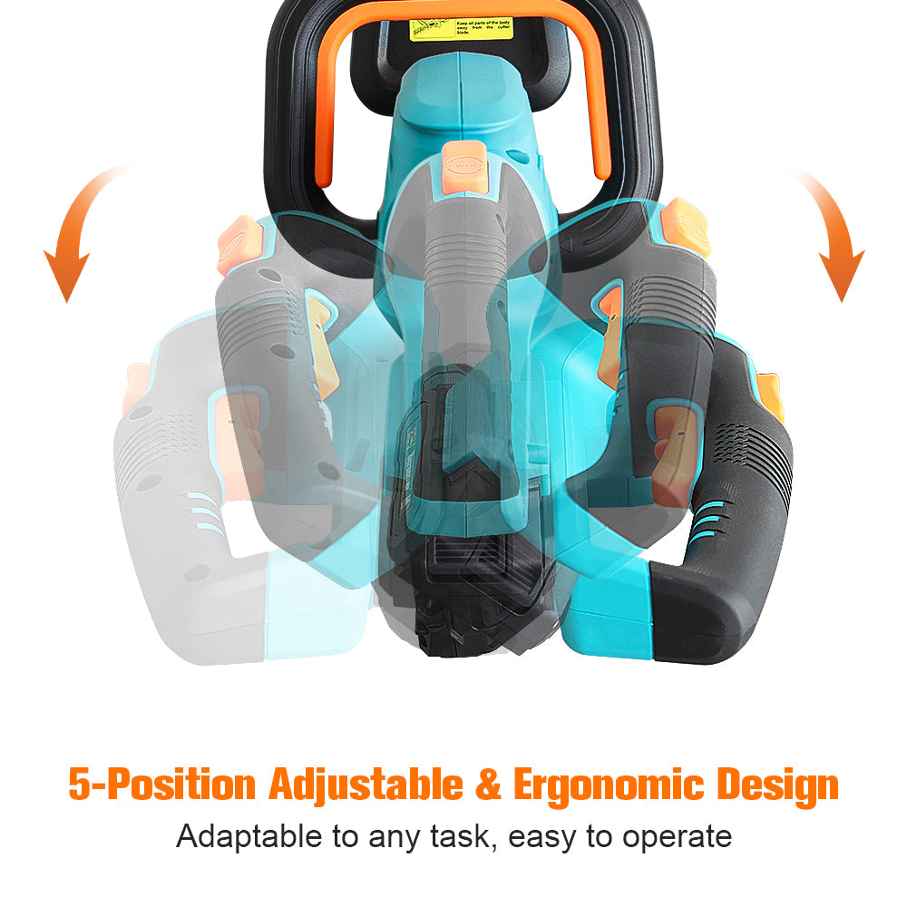 18-Inch 20V Cordless Hedge Trimmer - 5-Position Rotating Handle with Dual Safety Switch for Effortless Shrub & Hedge Cutting