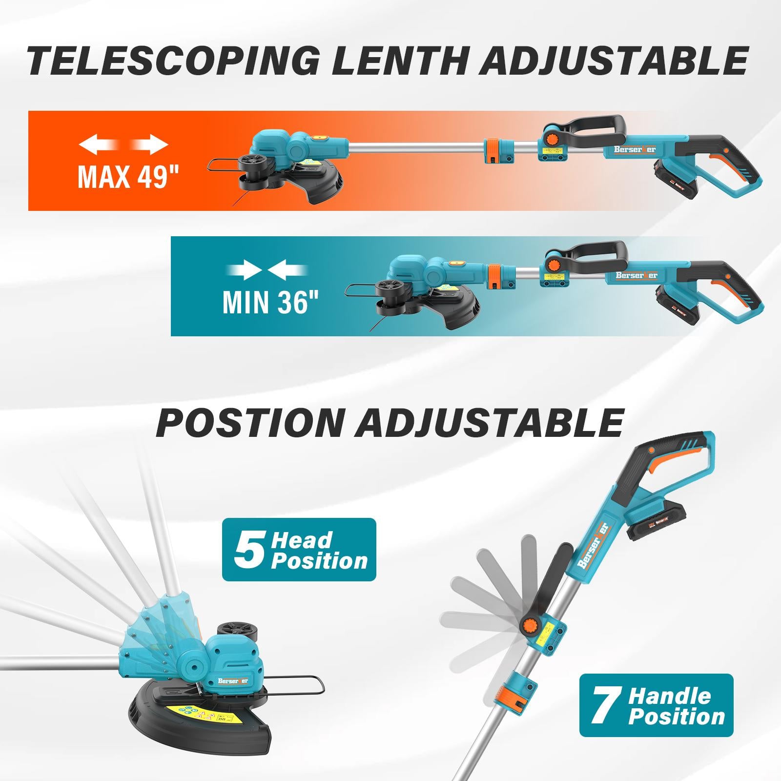 Berserker 20V 12-Inch Cordless String Trimmer/Edger and Leaf Blower Combo Kit + 3X Bonus Spools, 2X2.0Ah Battery and Charger Included,Garden Tool Set,Power Tool Sets